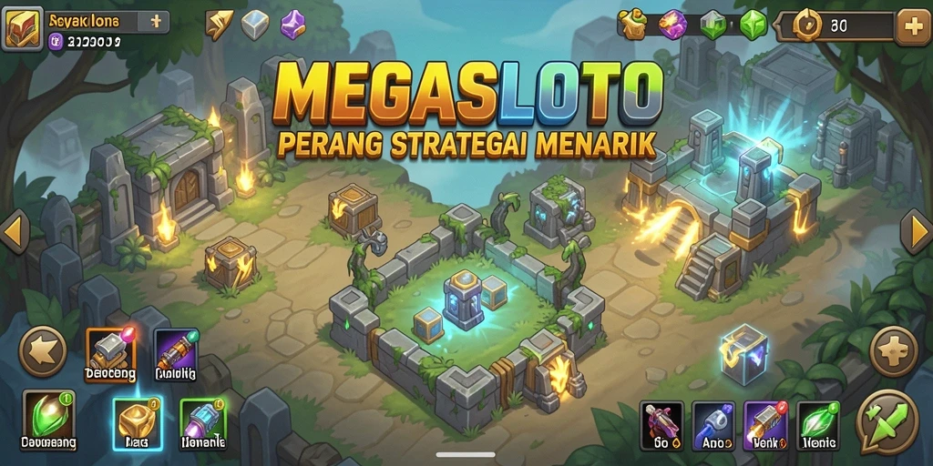Tangkapan layar gameplay MEGASLOTO menampilkan aksi menara yang menggembirakan.