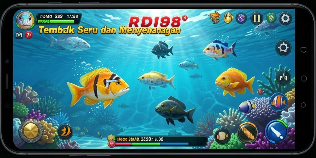 Tampilan gameplay <strong>RDI88</strong> menunjukkan aksi menembak ikan yang seru.