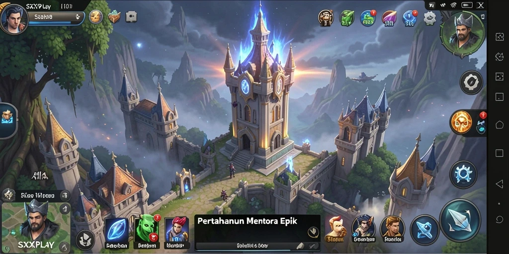 Tangkapan layar gameplay SXXPLAY menampilkan pertempuran strategis Tower Defense.