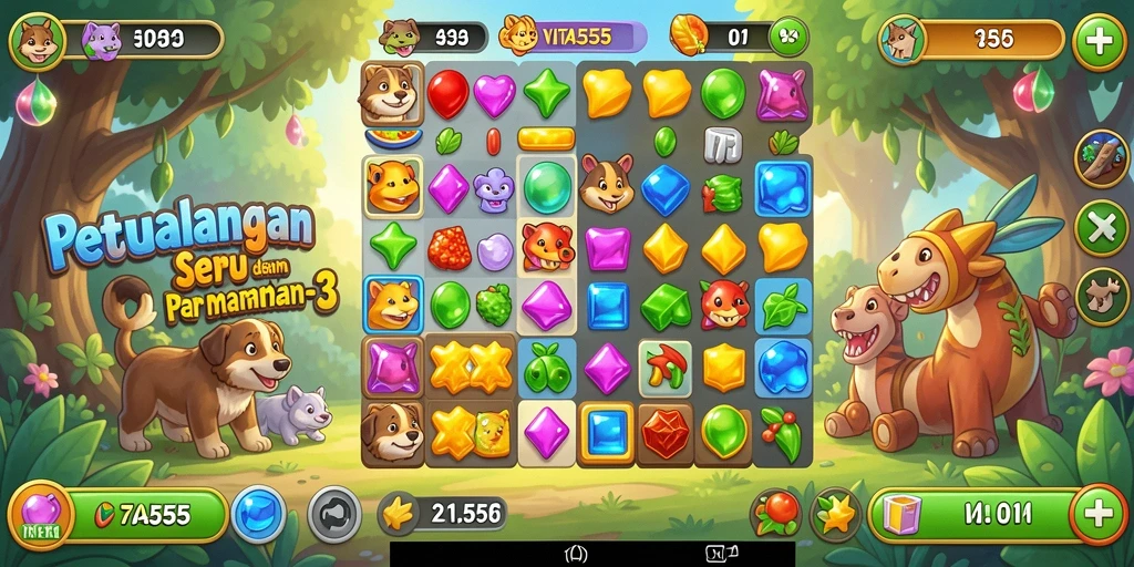 Screenshot gameplay VITA555 yang menampilkan aksi seru mencocokkan elemen.